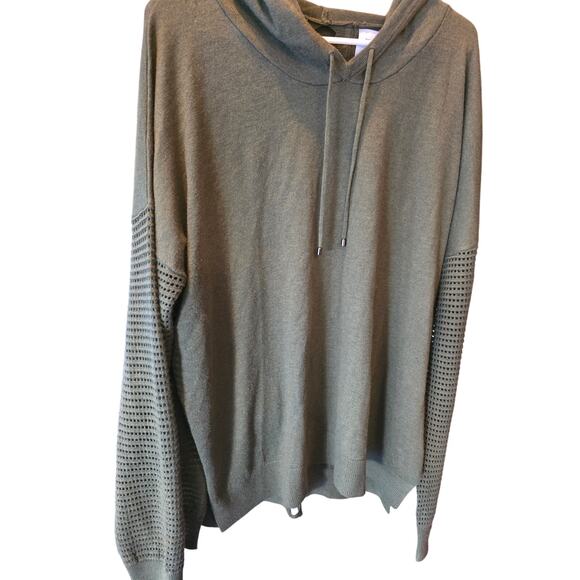 Stitches + Stripes Hooded Sweater XXL Womens Plus Size Green See Through Sleeves - Picture 2 of 5